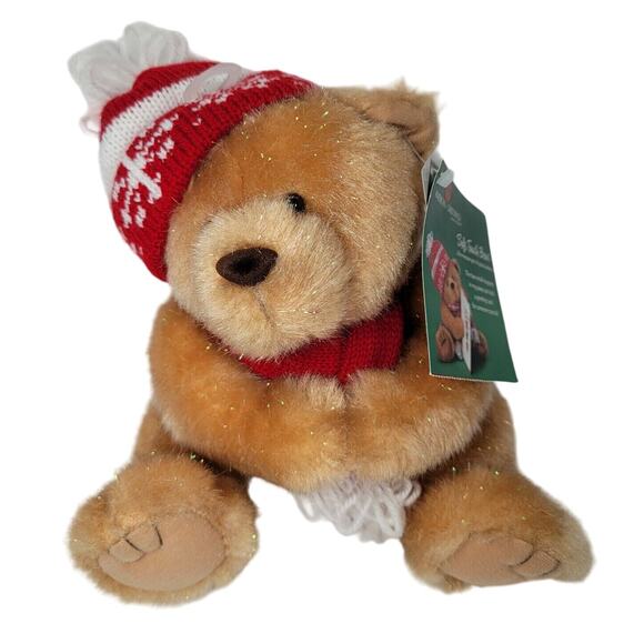 Christmas Bear Plush American Greetings Card Holder Stuffed Animal Magnet Paws - Picture 1 of 13